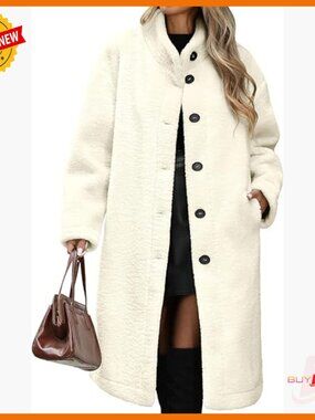 Women's Long Fleece Coat Open Front Faux Fur Jacket Warm Winter Overcoat